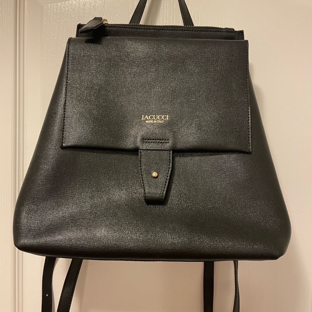 Iacucci black backpack style purse  with zip pocket on top